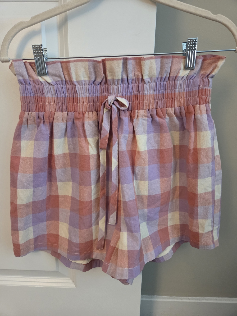 English Factory Pastel Gingham Paperbag Shorts in Pink & Lavender